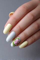 Elegant Pastel Nail Art: Delicate Floral Design