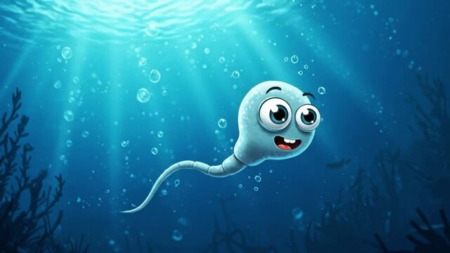 Sperm Cartoon in blue ocean
