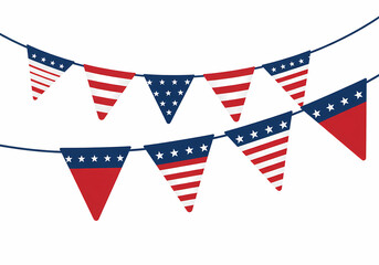 4th of July festive bunting flags design on a white background  