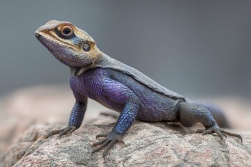Obraz premium Majestic Agama Lizard: Vibrant Purple Hues on Rock