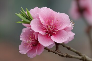 Obraz premium Delicate Pink Peach Blossoms: A Serene Springtime Image