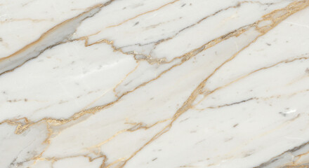 Elegant White Calacatta Marble Texture with Refined Gold Veining - Premium Natural Stone Background for Sophisticated Interior Design and Luxury Architecture