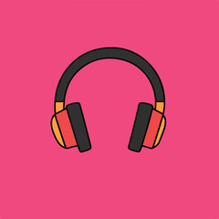 Colorful Cartoon Headphones Illustration On Pink Background Music And Sound Accessory