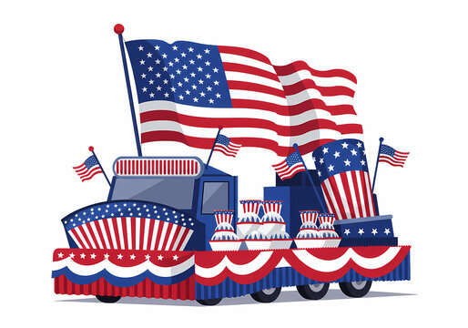 Fourth of July celebration float decorated with American flags  