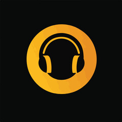 Golden Headphone Icon Isolated On Black Background Minimalist Music Listening Design For Audio And Technology Concepts