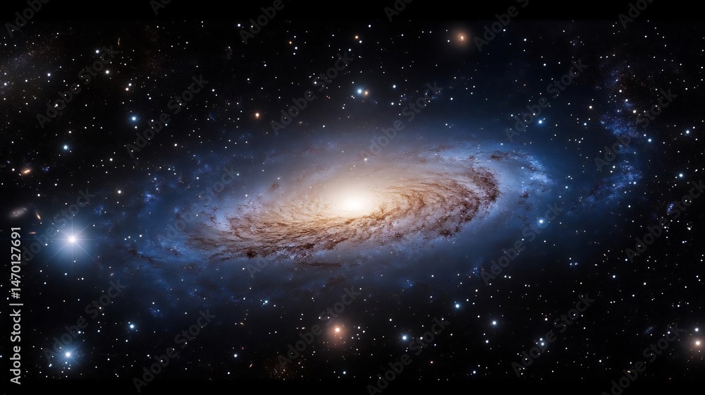 Wall mural panoramic view captures a spiral galaxy in the immensity of outer space