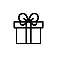 Gift box with ribbon outline design on white background  