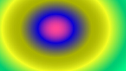 Concentric circles of vibrant, graduating colors; pink core, blue mid-section, yellow outer ring
