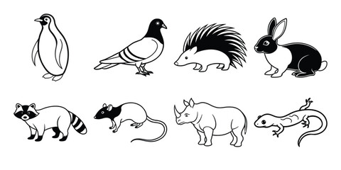set of animals line art