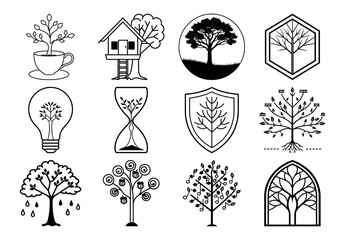 Christmas lights and a glowing ecological tree with a lightbulb can be seen in this conceptual nature vector illustration.