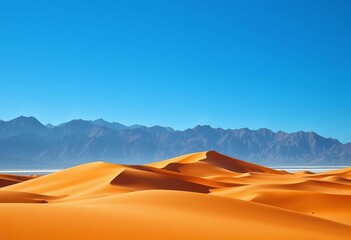 Vast red sand dunes meet rugged mountains under a vibrant blue sky Desolate beauty of a Dubai desert landscape, red, mountains