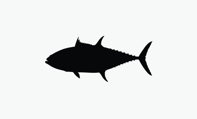 tuna fish silhouette, ocean fish vector, bold fish outline, streamlined fish shape, black white tuna