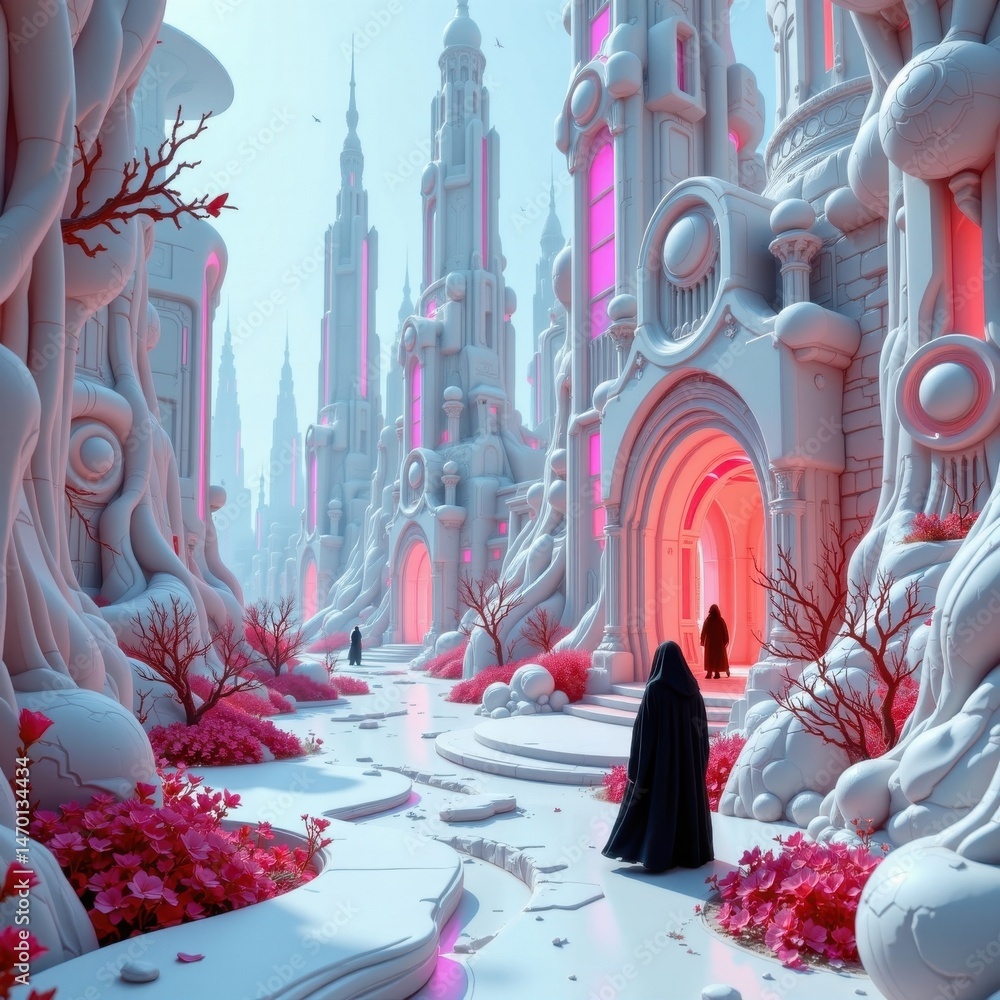 Poster imagine stepping into a virtual neon city of abstract 3d fractal structures, each glowing with vibra