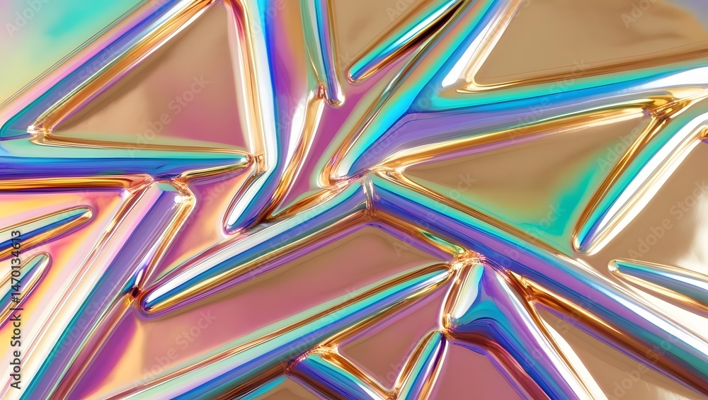 Poster holographic iridescent abstract art shimmering gold and rainbow hues intertwine, creating a mesmeriz