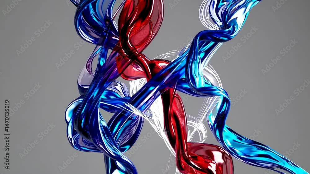 Poster dynamic twisting red and blue fluid structures intertwine in abstract motion art