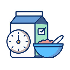 Breakfast Bowl with Milk Carton and Clock Icon Representing Morning Meal and Time Routine