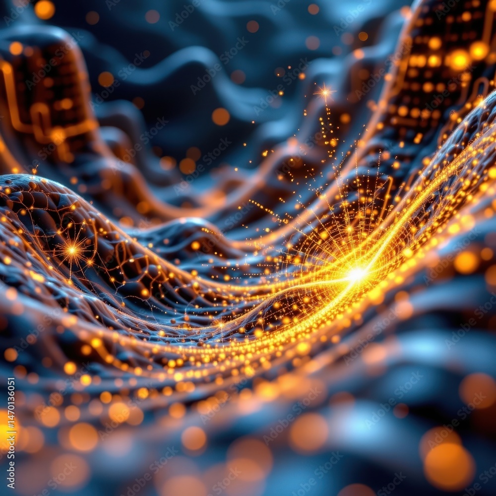 Poster imagine a mesmerizing art piece that transports viewers into a realm where abstract glowing 3d waves
