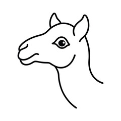 Simple black and white illustration of a cute llama head profile isolated on white background