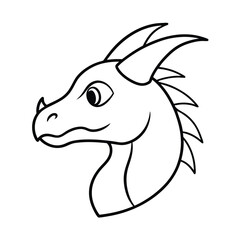 Simple black and white illustration of a friendly cartoon dragon head profile view