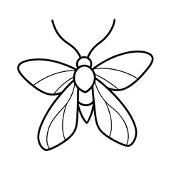Simple black and white outline illustration of a butterfly or moth insect isolated on white background