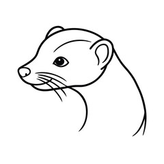 Simple black and white outline illustration of a cute weasel head on a white background