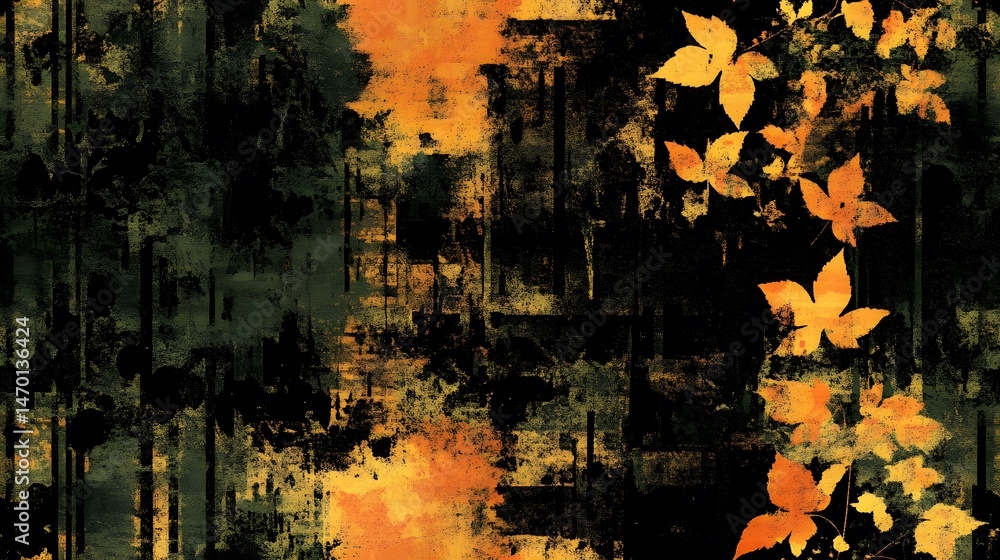 Poster abstract design featuring textured patterns and autumnal hues.