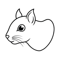 Cartoon outline illustration of a squirrel head profile in black and white on a clean white background