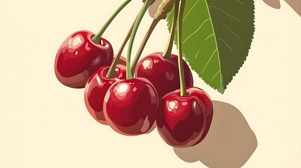 Obraz premium Ripe Cherries on Branch with Summer. (1)