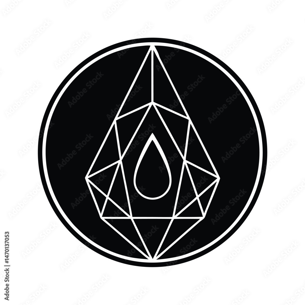 Poster geometric shape logo with a diamond pattern and a teardrop in a black circle for branding.