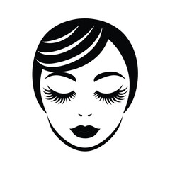 Elegant black and white illustration of a woman's face with closed eyes and beautiful eyelashes