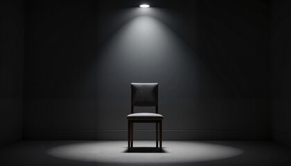 Empty chair illuminated in a dark room  