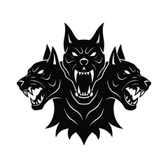 Cerberus illustration depicting the mythological guardian dog of the underworld with three heads