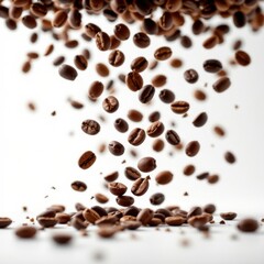 Obraz premium imagine you are standing at eye level, mesmerized by the sight of roasted coffee beans cascading down towards you, the beans are captured in hyper realistic detail