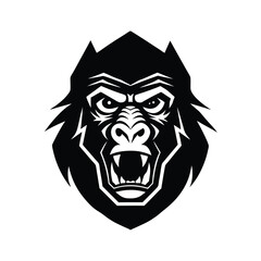Intimidating black and white gorilla head vector illustration design perfect for logos and branding purposes