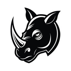 Powerful black and white illustration of a detailed rhino head depicting strength and wild animal