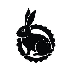 Artistic black and white illustration of a bunny rabbit symbol inside a decorative gear frame