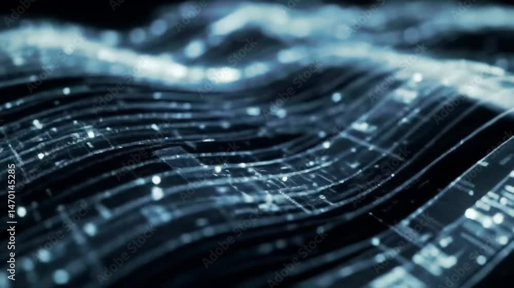 Poster Abstract Flowing Data Streams with Glowing Particles and Grid Lines Animation