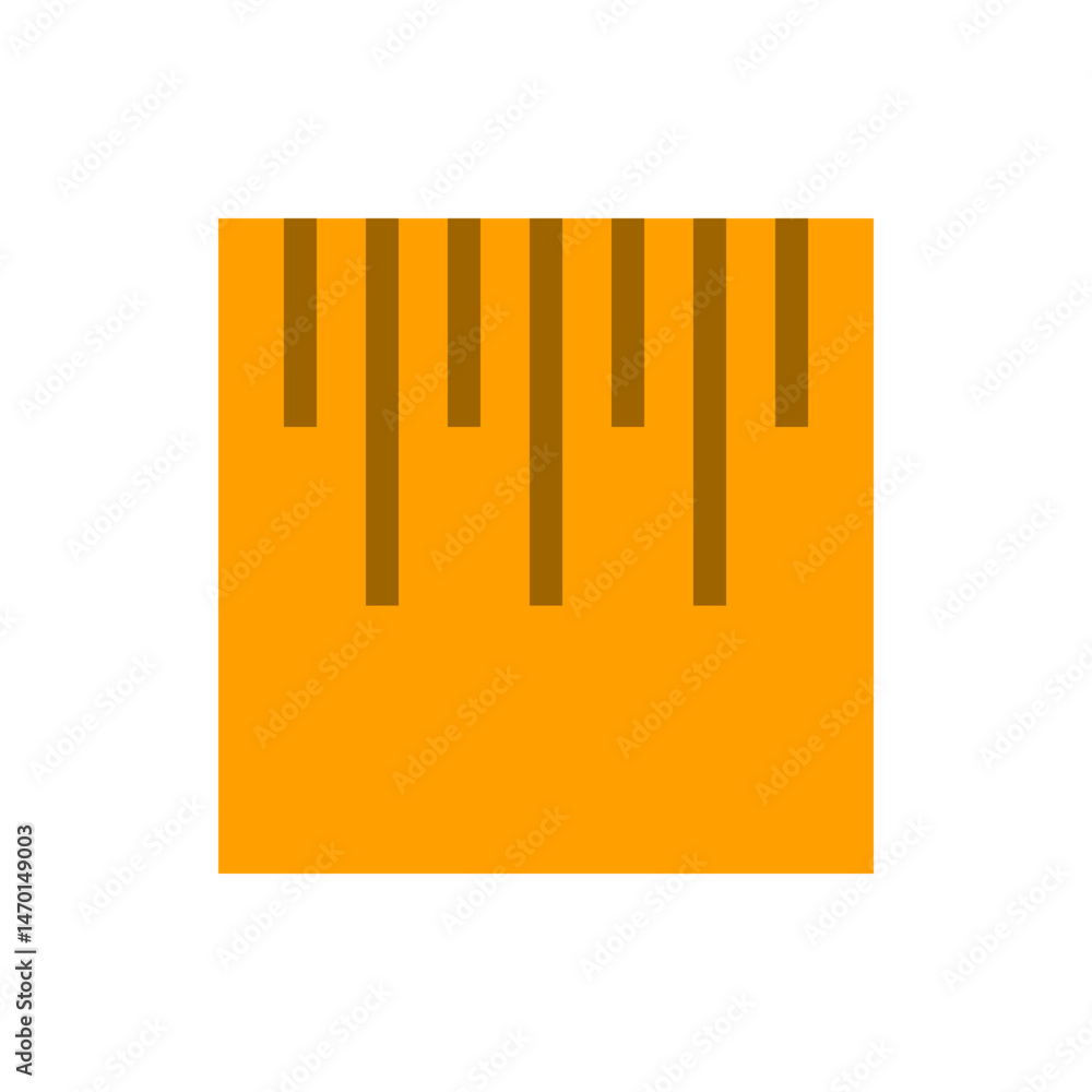 Aufkleber illustration of a golden rectangle with brown vertical lines extending from the top edge, pixelated 