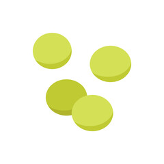 Illustration showing four light green circular shapes arranged in a cluster on a white background view isometric