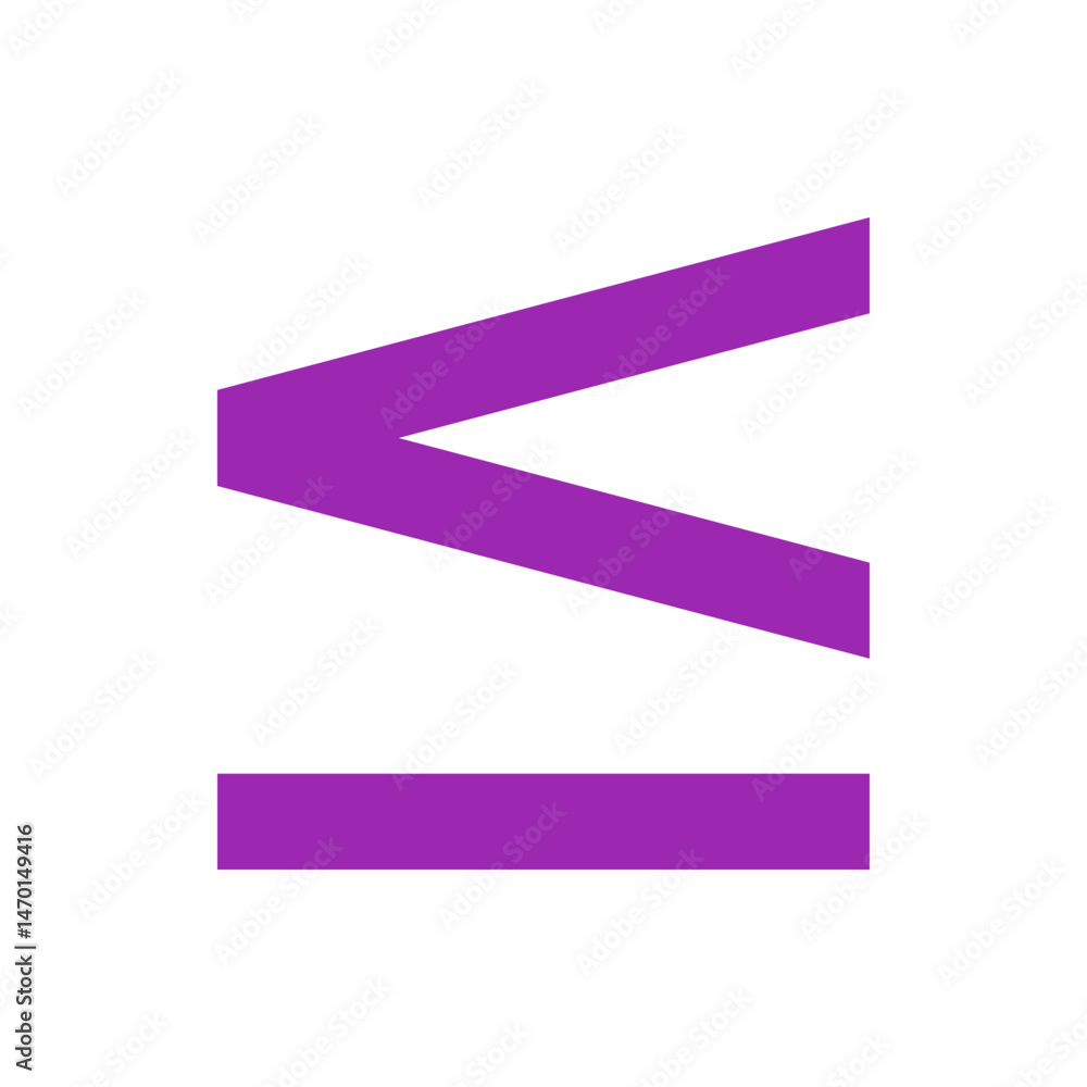 Poster a purple less than or equal to symbol is displayed against a white background in a simple graphic de