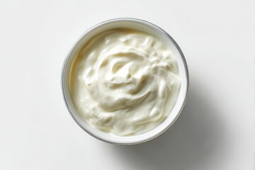 Simple Bowl of Smooth White Yogurt Isolated on White