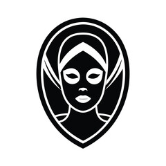 Elegant black and white illustration of a woman undergoing facial treatment and relaxation in a spa