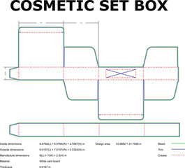 Detailed diagram of a cosmetic set box die cut template ready for packaging design and assembly