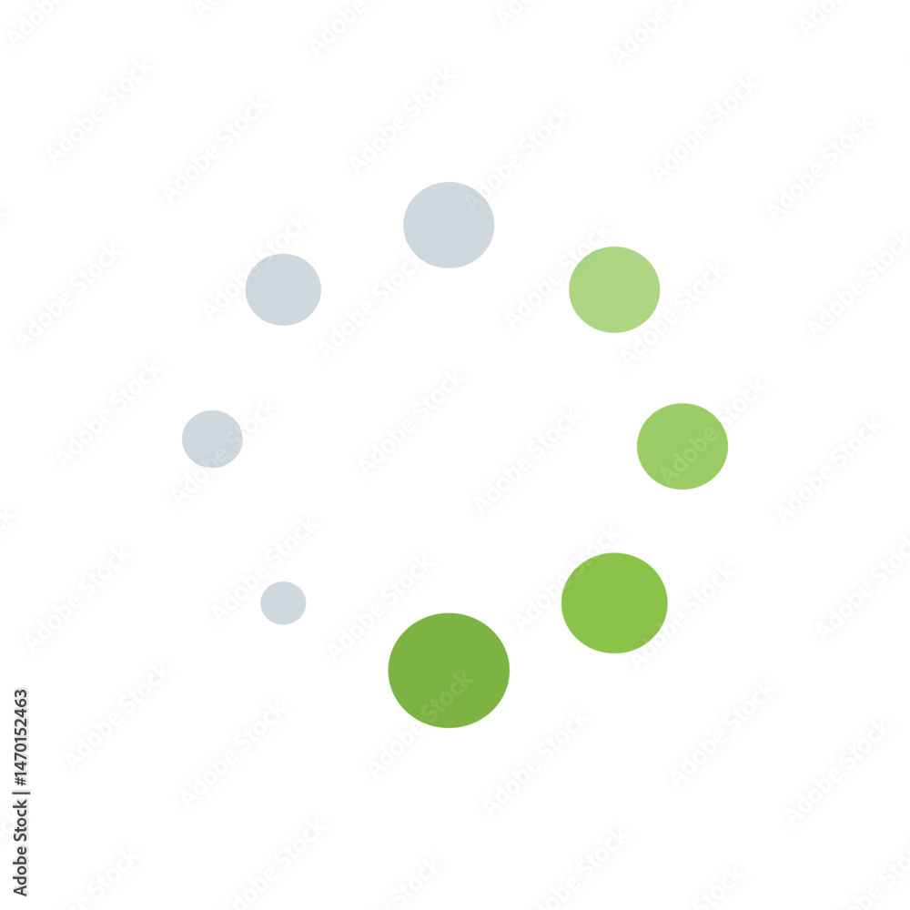 Poster a circular arrangement of green and gray circles suggesting a loading or progress indicator on white