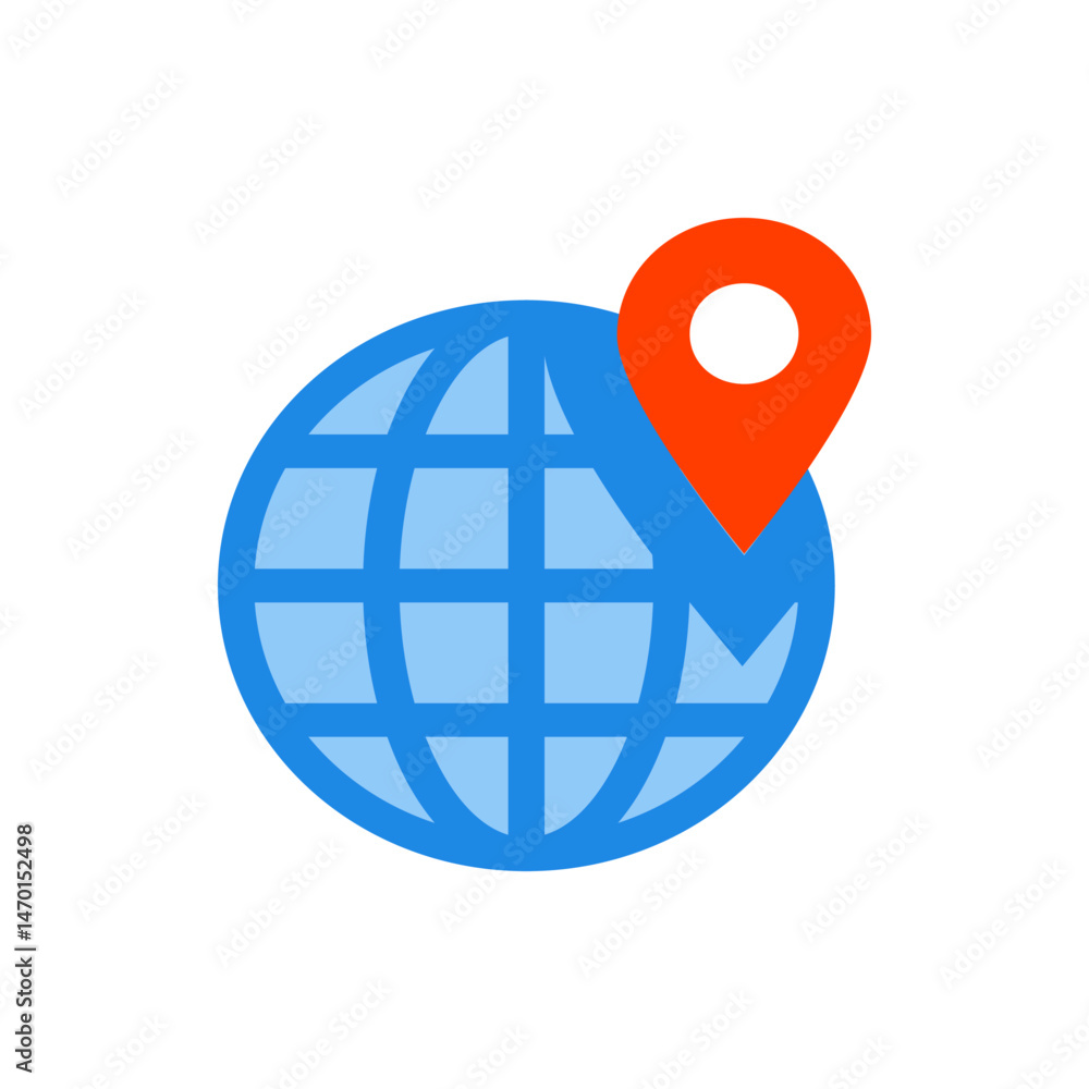 Aufkleber blue globe with grid and an orange location pin on top indicating a specific geographical point loca