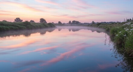 Misty river at dawn