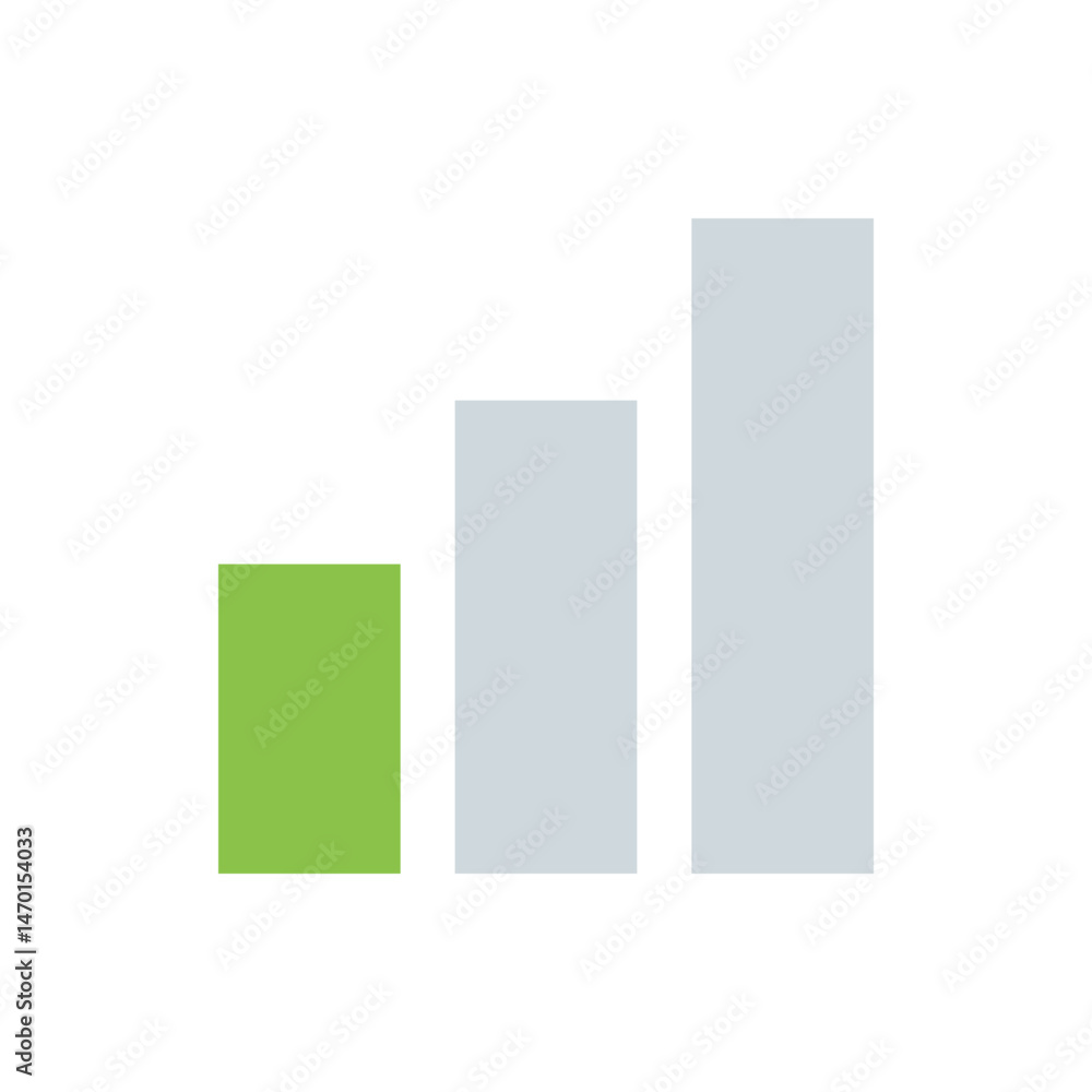 Aufkleber vertical bar graph showing green bar and two gray bars increasing in height on a white background sp