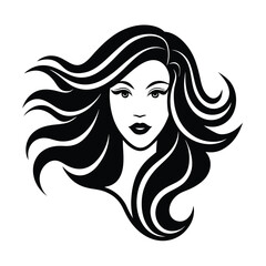 Elegant black and white illustration of a woman with flowing hair and stylish design