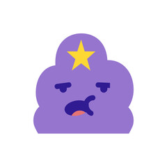 Illustration of a cartoon purple cloud character with a yellow star on its head and a sad expression
