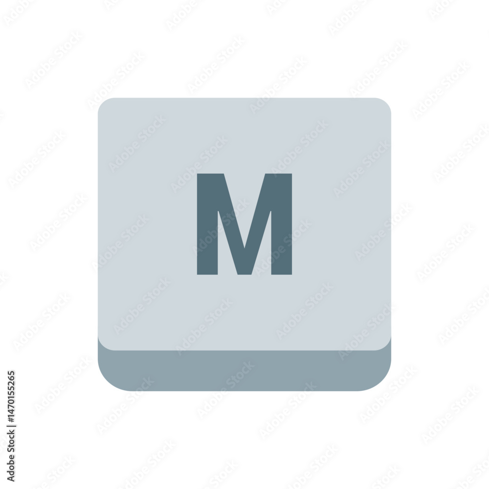 Poster letter m centered on a rounded square button with a subtle gradient and soft shadow effect design el